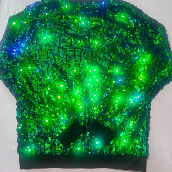 Anna-Kaci Mermaid Sequin Pullover Top Small Green Blue Sparkle Long Sleeve - Picture 2 of 7
